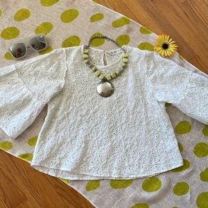 🌺 ZARA Basic; Pretty White Eyelet Lace Cotton 3/4 Length Sleeve Top Misses M!